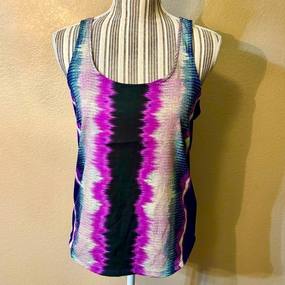Hurley Tank Small Purple Turquoise Black Abstract Pattern Athletic Stretchy